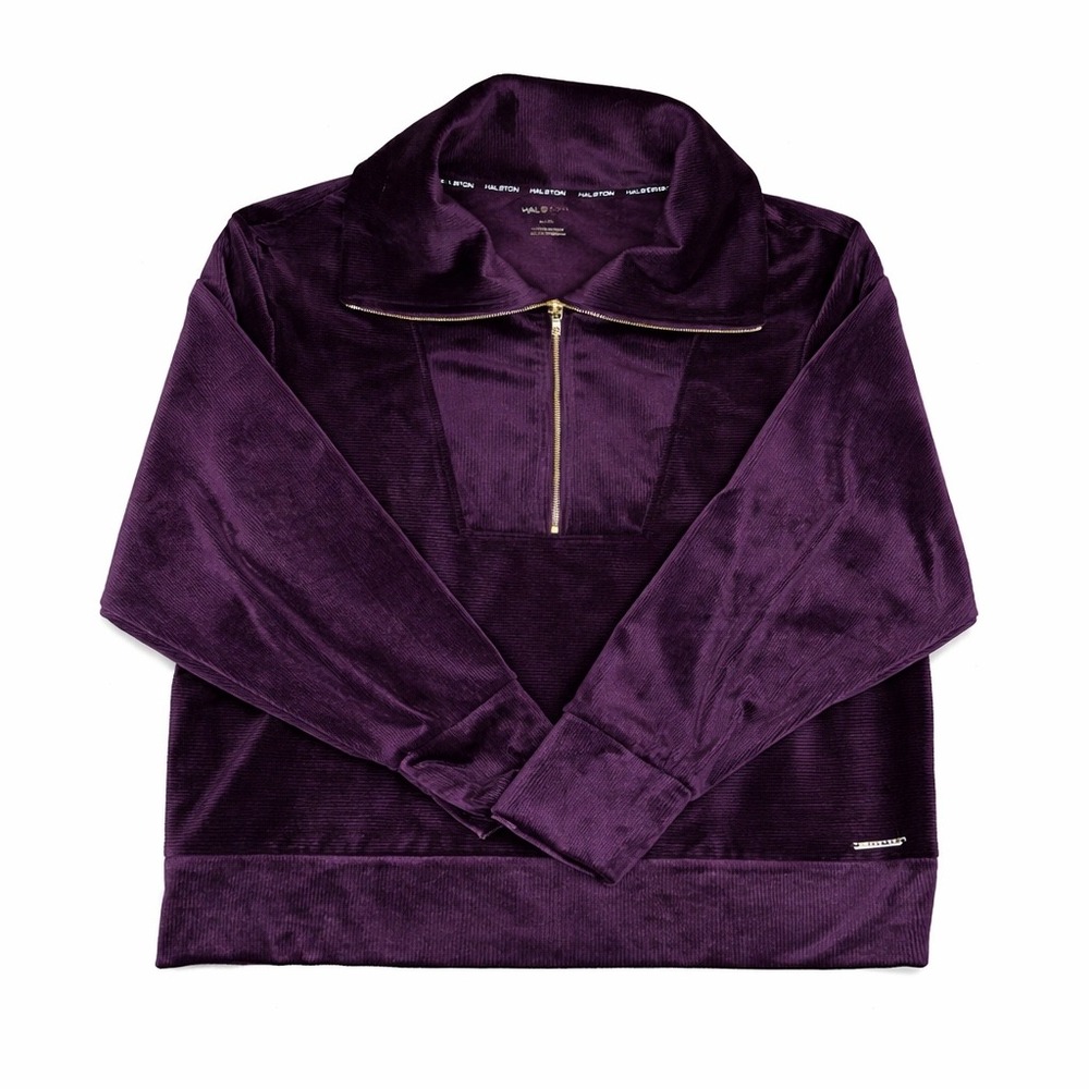 Halston Velour Lounge Set XL Purple 2pc Tracksuit Gold Zip Soft Cozy Womens - Picture 4 of 13